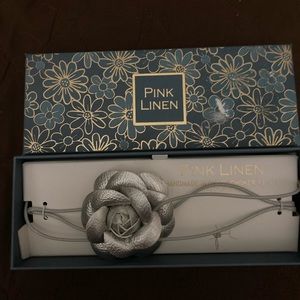 Pink Linen leather rose choker